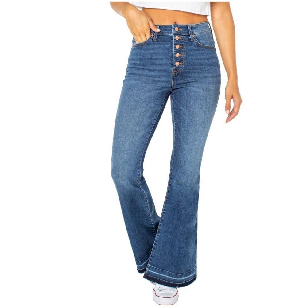 Celebrity Pink Exposed Button Flare Jeans